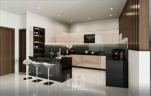 Tủ bếp Sắc be ánh kim