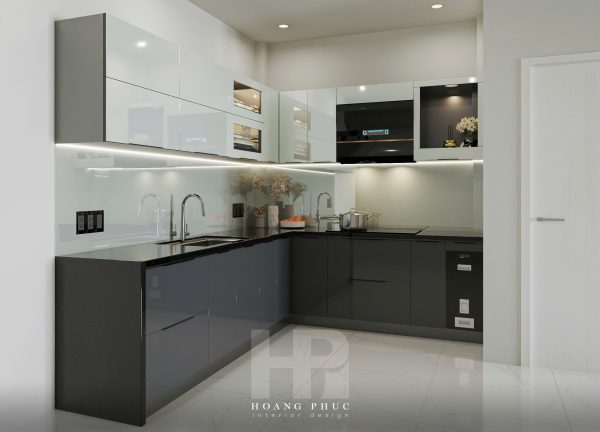 Tủ bếp Sắc be ánh kim